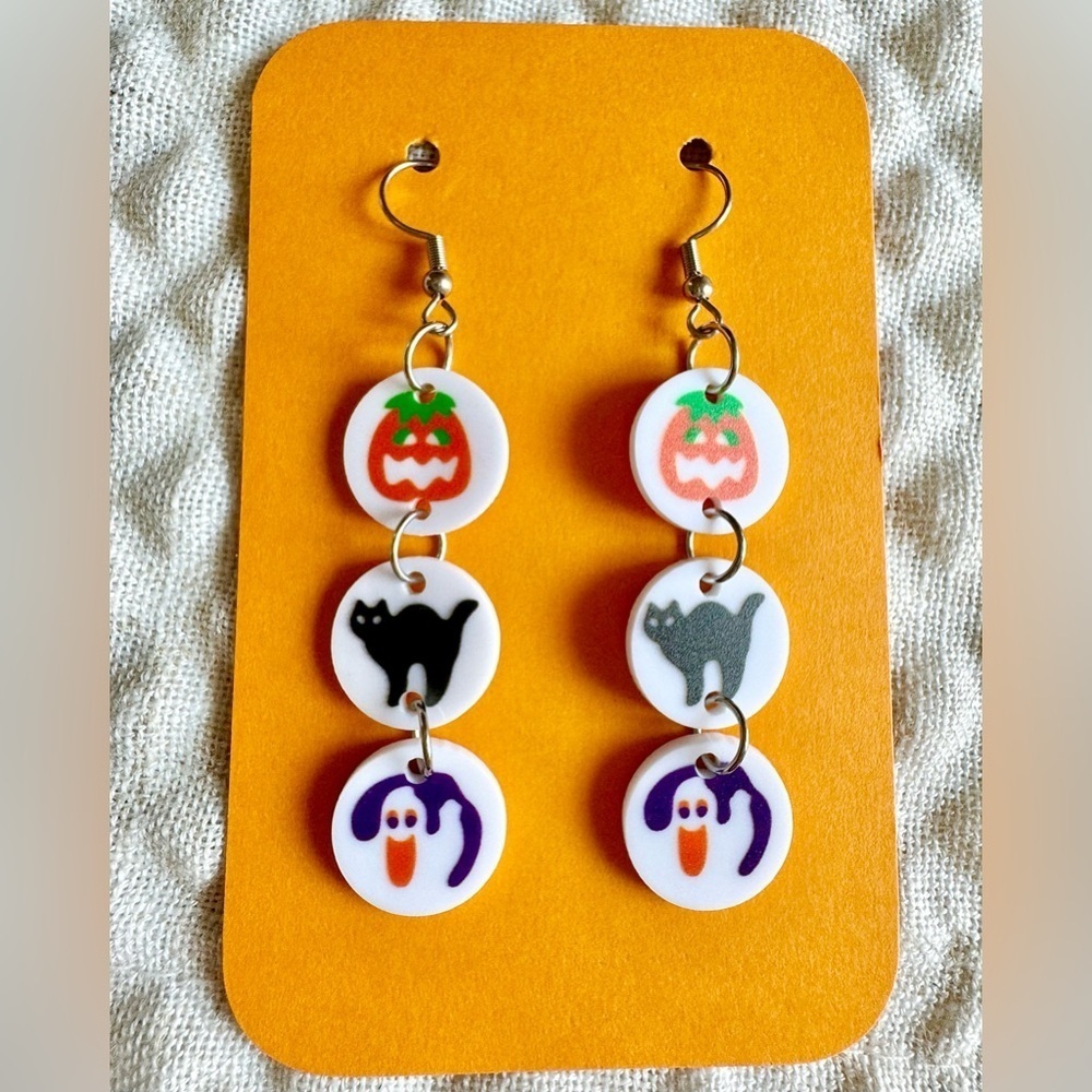 New Pillsbury Halloween Cookie Design Pumpkin, Black Cat, Ghost Acrylic Earrings - Picture 4 of 5